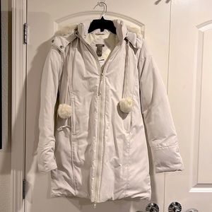 Crème hooded zip puffy jacket